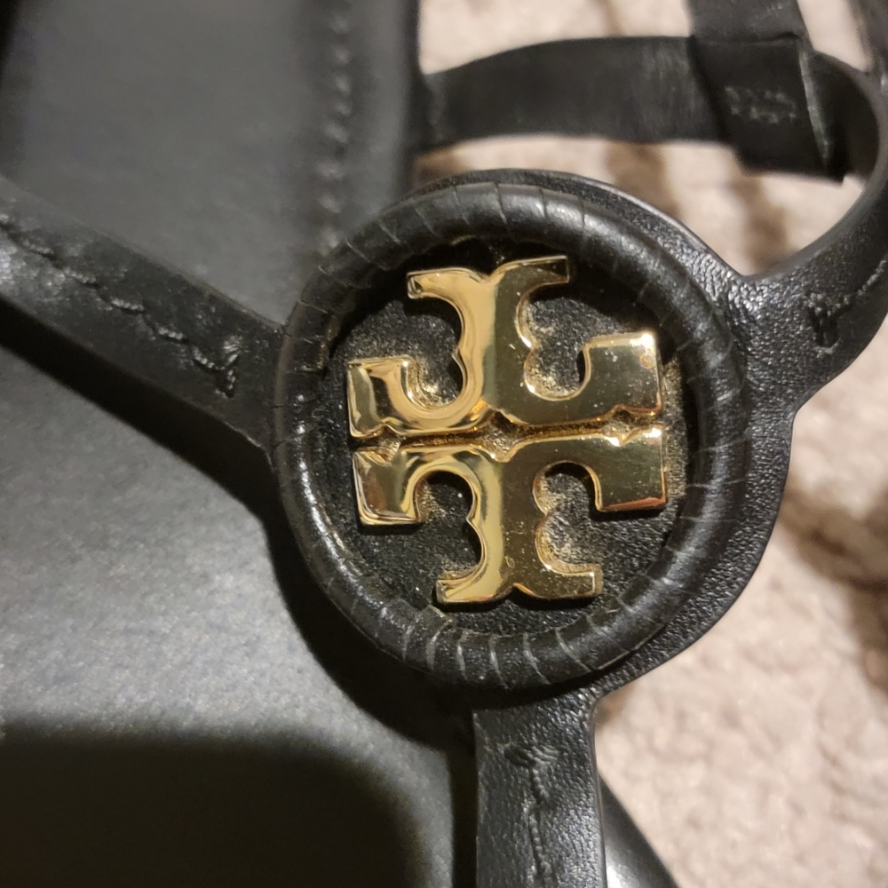 Tory Burch Dillan Black Leather Slingback Sandals Size 10.5 - Picture 7 of 12